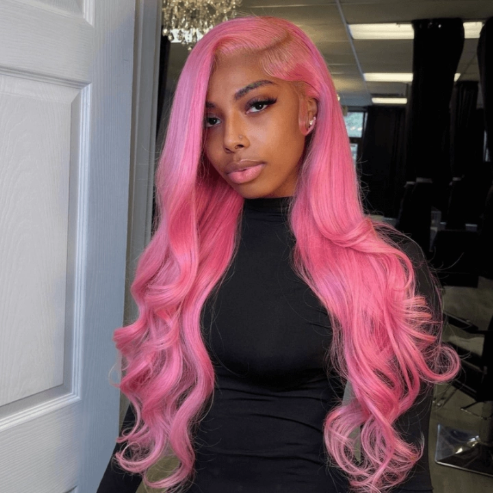 Tuneful Special Customise Pink Colored Body Wave 13x6 HD Lace Front Human Hair 613 Frontal Wigs 250% Density