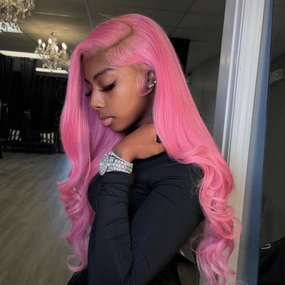 Tuneful Special Customise Pink Colored Body Wave 13x6 HD Lace Front Human Hair 613 Frontal Wigs 250% Density