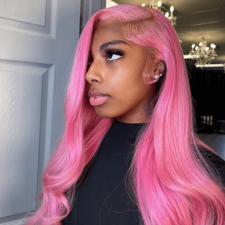 Tuneful Special Customise Pink Colored Body Wave 13x6 HD Lace Front Human Hair 613 Frontal Wigs 250% Density