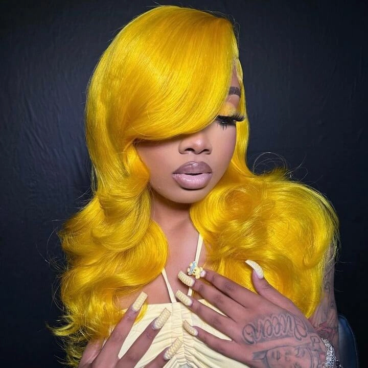 Tuneful Special Customise Yellow Colored Transparent 13x6 Lace Frontal Wigs 250% Density