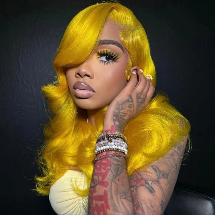 Tuneful Special Customise Yellow Colored Transparent 13x6 Lace Frontal Wigs 250% Density