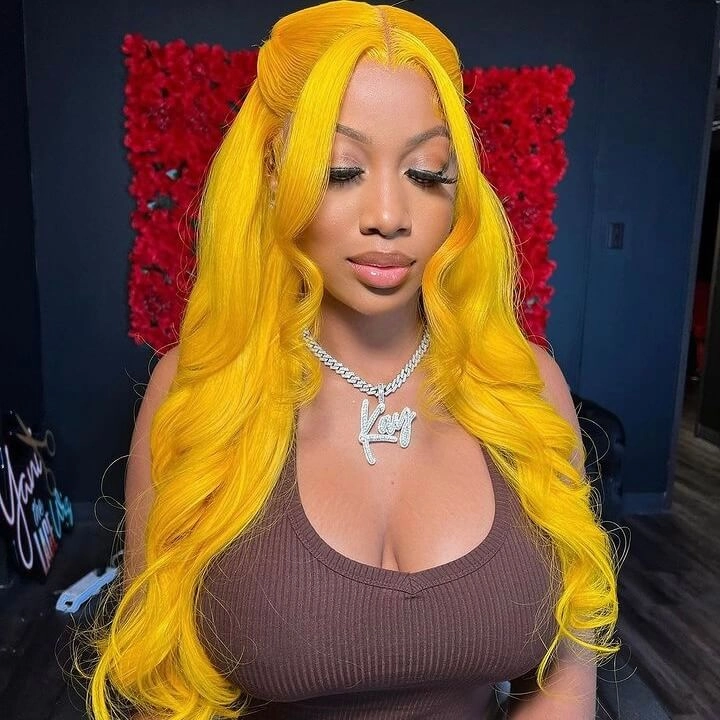 Tuneful Special Customise Yellow Colored Transparent 13x6 Lace Frontal Wigs 250% Density