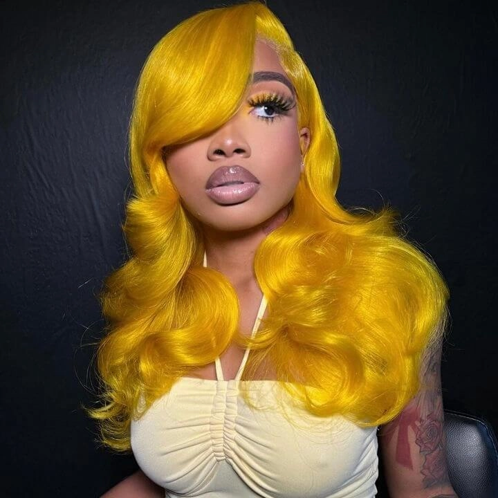 Tuneful Special Customise Yellow Colored Transparent 13x6 Lace Frontal Wigs 250% Density