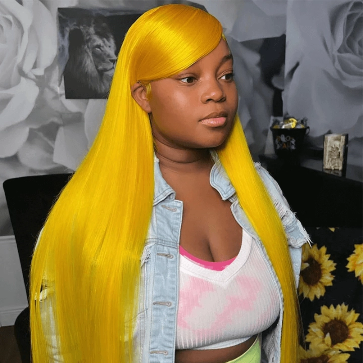 Tuneful Special Customise Yellow Colored Transparent 13x6 Lace Frontal Wigs 250% Density