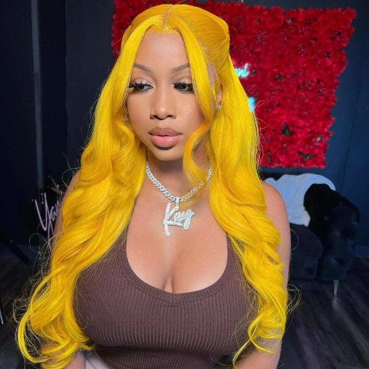 Tuneful Special Customise Yellow Colored Transparent 13x6 Lace Frontal Wigs 250% Density
