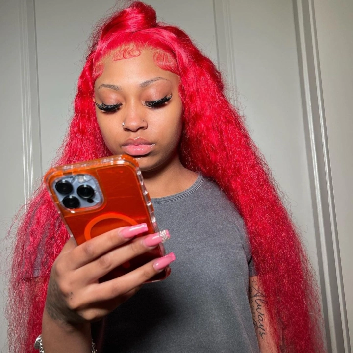 Tuneful Special Customised Red 13x6 Lace Front Human Hair Wigs Brazilian Deep Wave 613 Frontal Wigs 250% Density