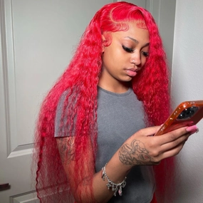 Tuneful Special Customised Red 13x6 Lace Front Human Hair Wigs Brazilian Deep Wave 613 Frontal Wigs 250% Density