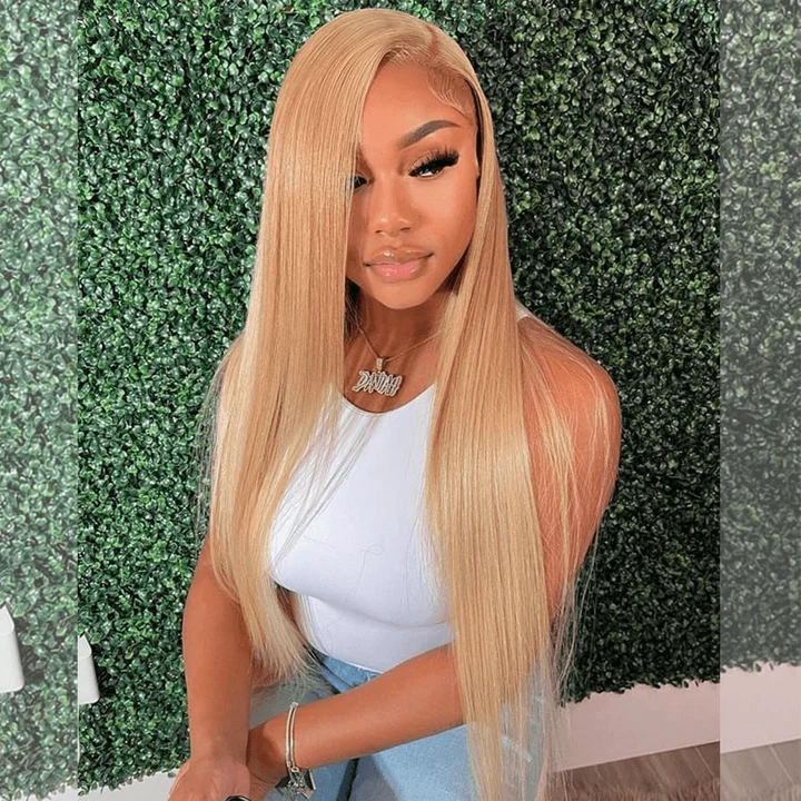 Tuneful Super Deal 27# Honey Blonde 13x6 Lace Colored Human Hair Straight Wigs 180% Density Bigekane Recommend