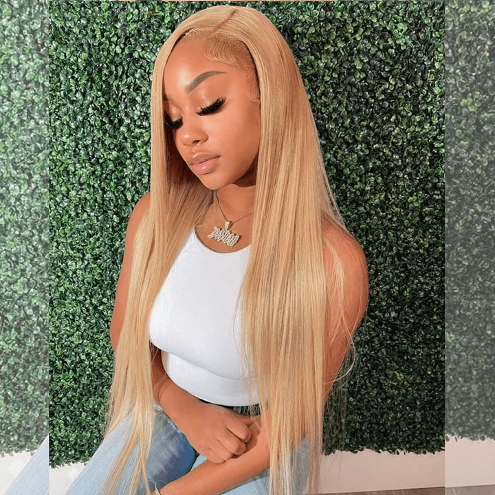 Tuneful Super Deal 27# Honey Blonde 13x6 Lace Colored Human Hair Straight Wigs 180% Density Bigekane Recommend