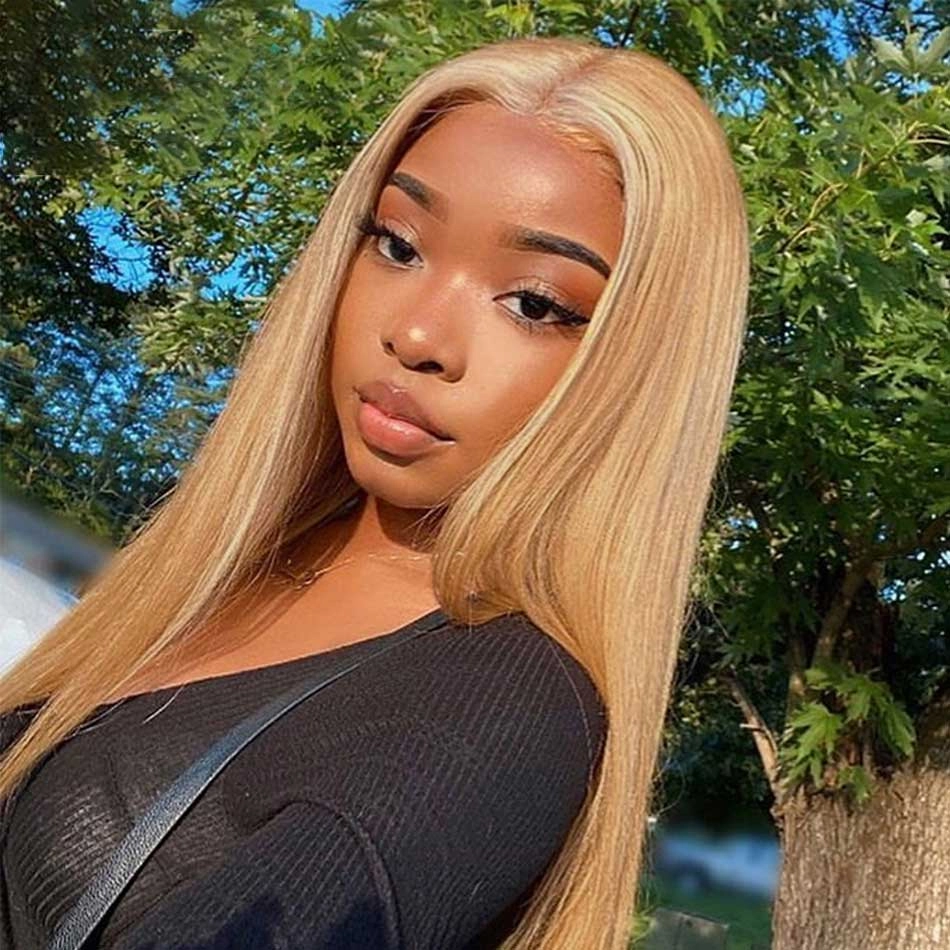 Tuneful Super Deal 27# Honey Blonde 13x6 Lace Colored Human Hair Straight Wigs 180% Density Bigekane Recommend