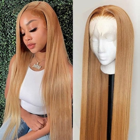 Tuneful Super Deal 27# Honey Blonde 13x6 Lace Colored Human Hair Straight Wigs 180% Density Bigekane Recommend