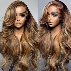 Tuneful Super Deal 4/27 Highlight Body Wave 13x6 Lace Human Hair Frontal Wigs 180% Density