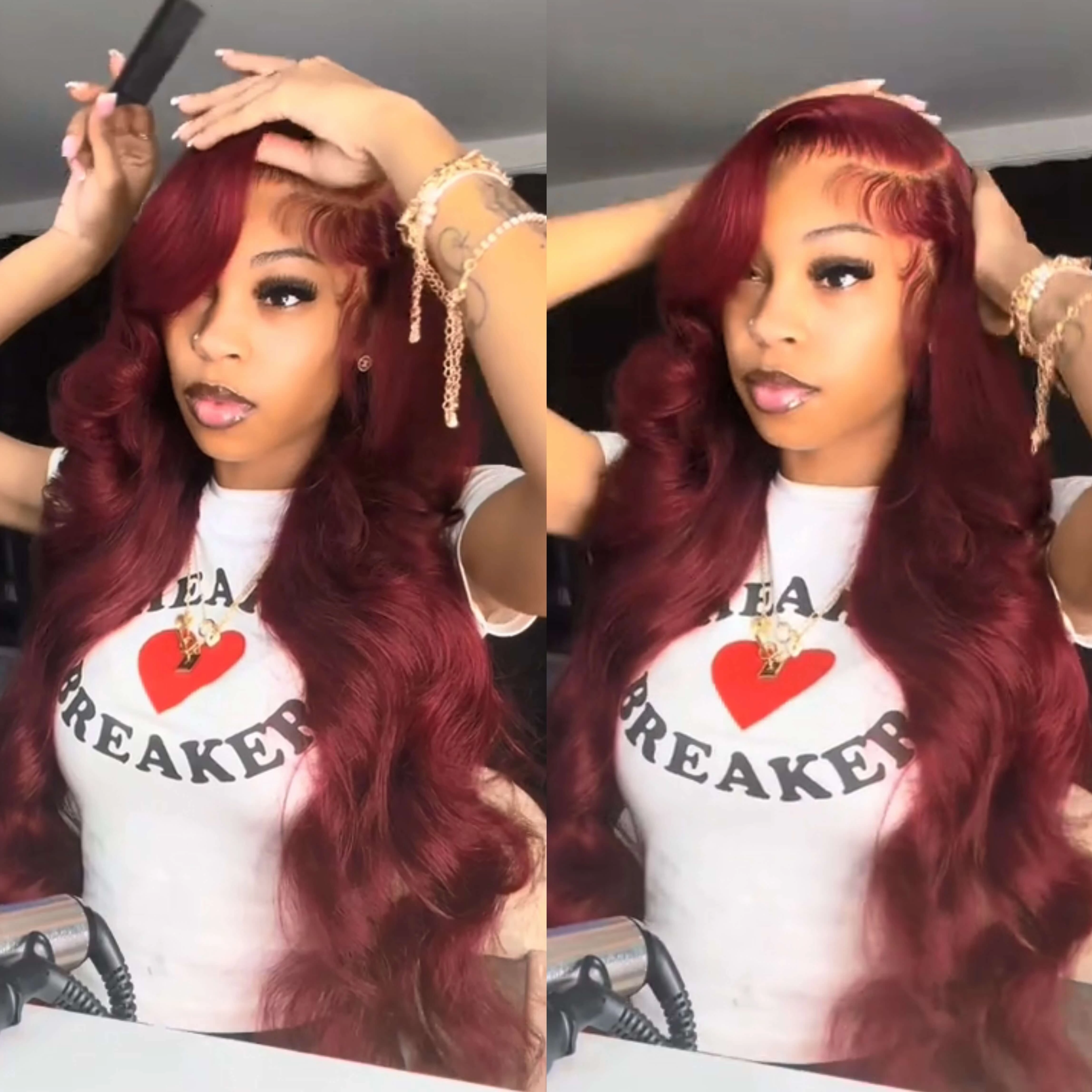 Tuneful Super Deal 99j Burgundy Colored 13x6 Lace Frontal Human Hair Wigs Body Wave Wigs
