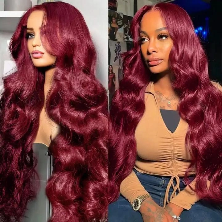 Tuneful Super Deal 99j Burgundy Colored 13x6 Lace Frontal Human Hair Wigs Body Wave Wigs