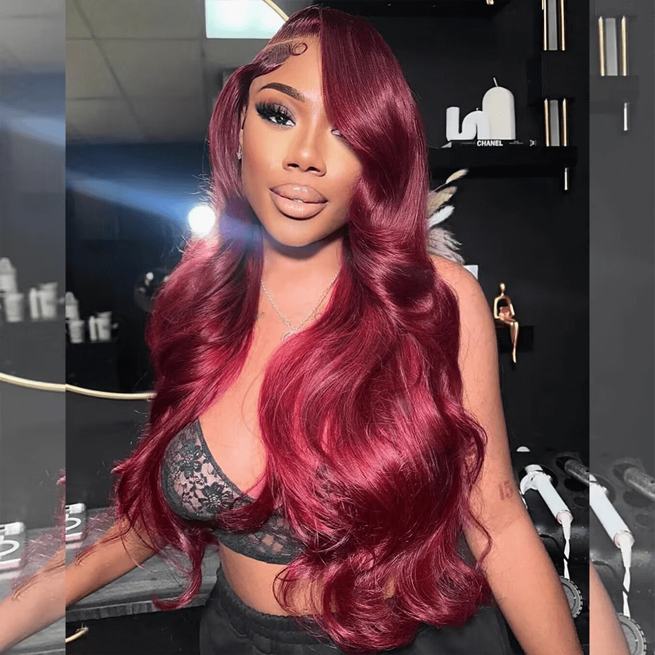 Tuneful Super Deal 99j Burgundy Colored 13x6 Lace Frontal Human Hair Wigs Body Wave Wigs