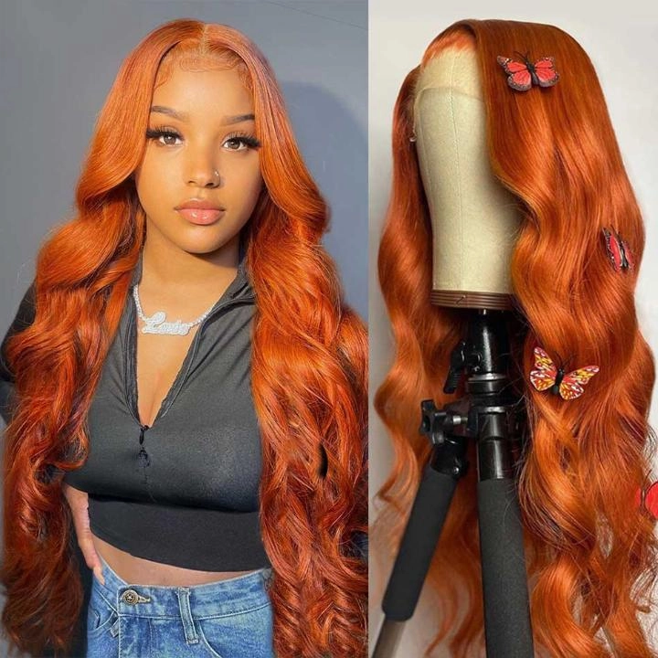 Tuneful Super Deal Orange Ginger Colored 13x6 Lace Frontal 10A Virgin Human Hair Wigs