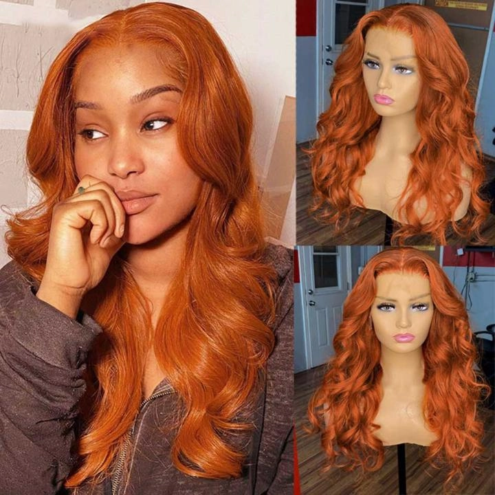 Tuneful Super Deal Orange Ginger Colored 13x6 Lace Frontal 10A Virgin Human Hair Wigs