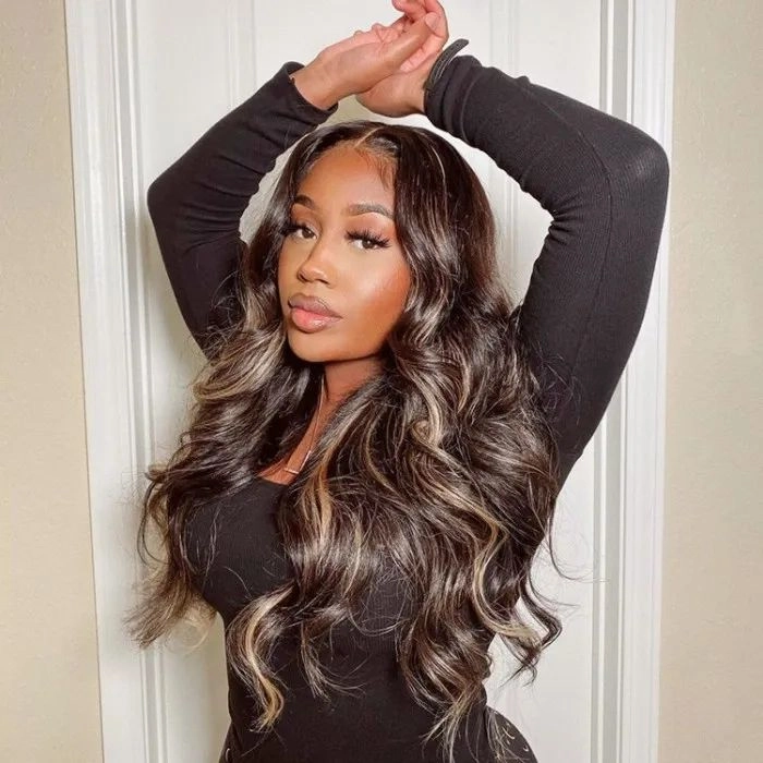 Tuneful Undetectable HD Lace #1B/27 Highlight 134 Full Frontal Wigs 5x5 HD Lace Body Wave Wigs