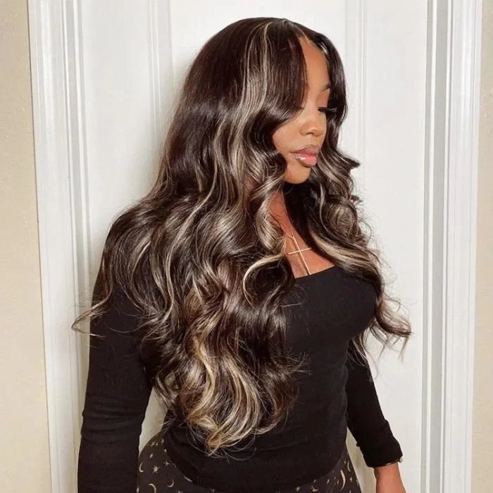 Tuneful Undetectable HD Lace #1B/27 Highlight 134 Full Frontal Wigs 5x5 HD Lace Body Wave Wigs
