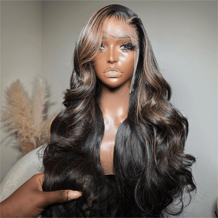 Tuneful Undetectable HD Lace #1B/30 Highlight 134 Full Frontal Wigs 5x5 HD Lace Body Wave Wigs