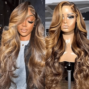 Tuneful Undetectable HD Lace #4/27 Highlight 134 Full Frontal Wigs 5x5 HD Lace Body Wave Wigs