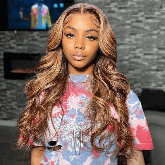 Tuneful Undetectable HD Lace #4/27 Highlight 134 Full Frontal Wigs 5x5 HD Lace Body Wave Wigs