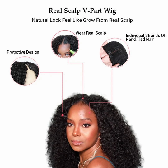 Tuneful Vpart Jerry Curly Wigs No Leave Out Natural Scalp Protective Style Upgraded U Part Wigs