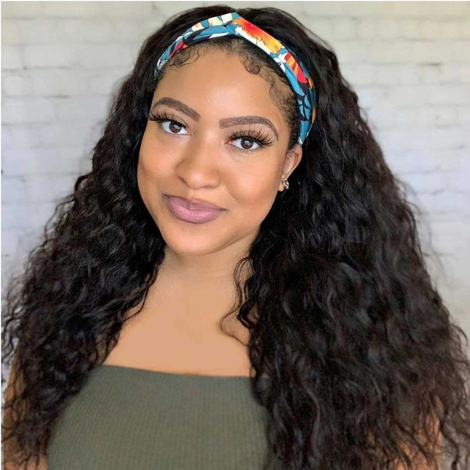 Tuneful Water Wave Headband Wigs Human Hair Wigs For Women