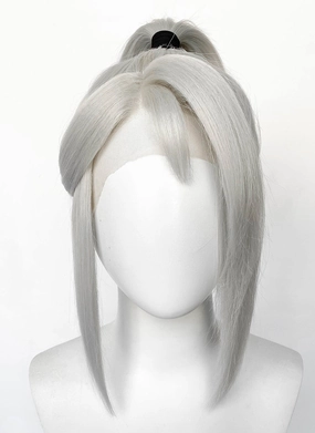 Valorant Jett Silver Grey Straight Yaki Lace Front Synthetic Wig With Ponytail LF6118