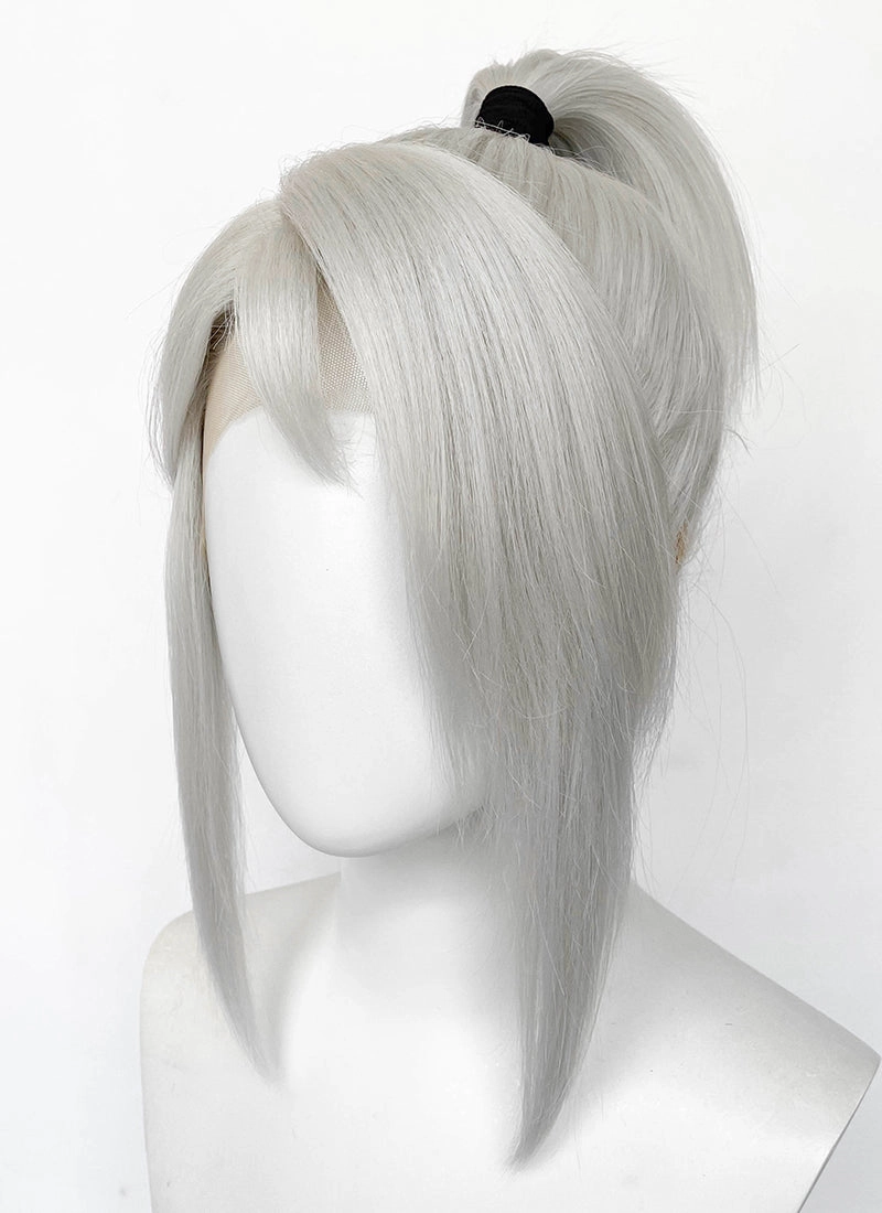 Valorant Jett Silver Grey Straight Yaki Lace Front Synthetic Wig With Ponytail LF6118