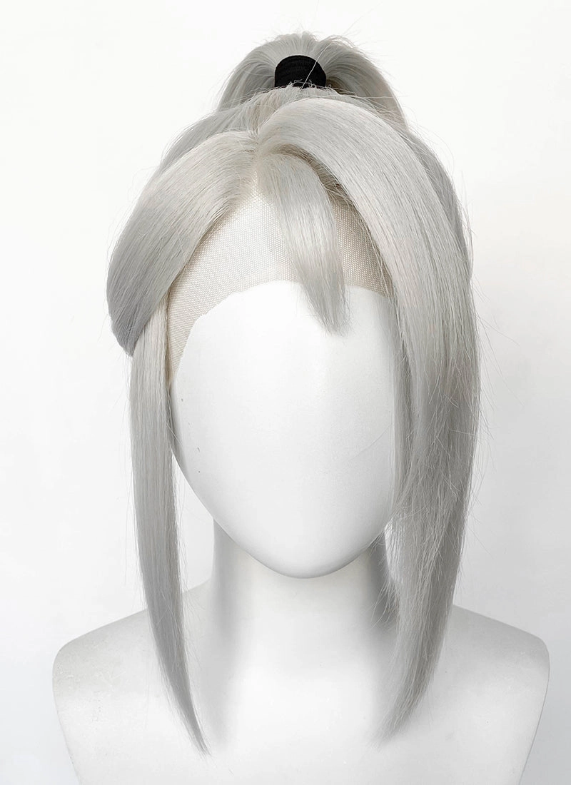 Valorant Jett Silver Grey Straight Yaki Lace Front Synthetic Wig With Ponytail LF6118