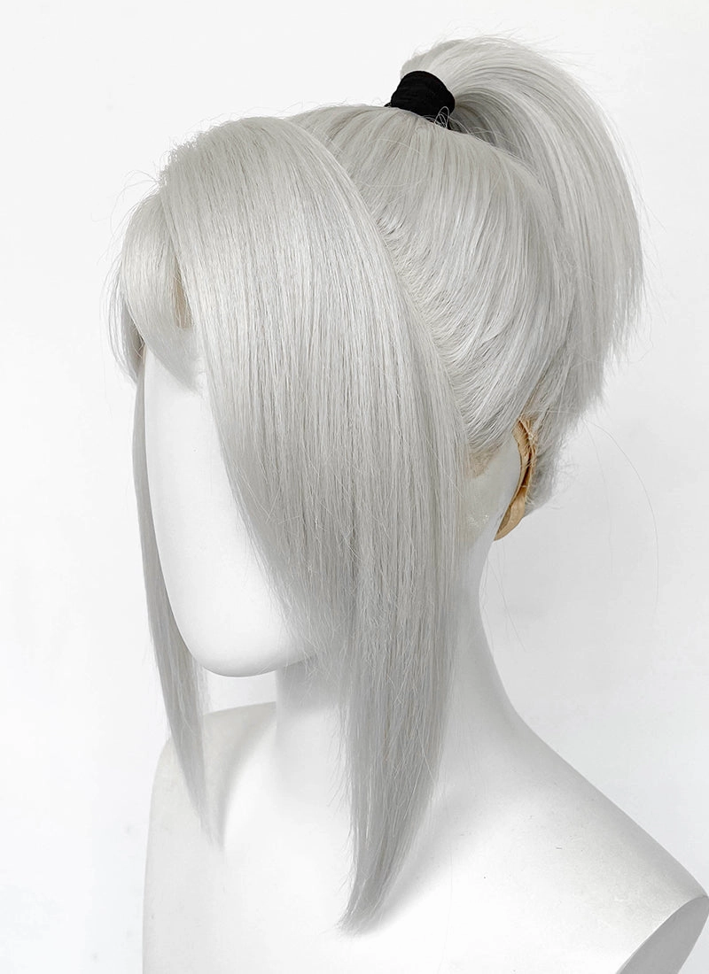 Valorant Jett Silver Grey Straight Yaki Lace Front Synthetic Wig With Ponytail LF6118
