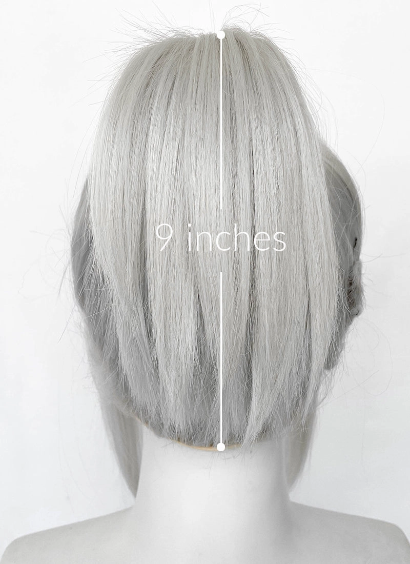 Valorant Jett Silver Grey Straight Yaki Lace Front Synthetic Wig With Ponytail LF6118