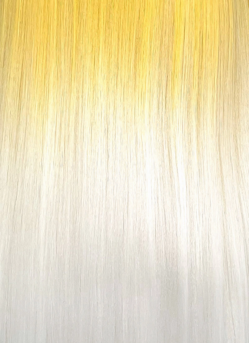 Yellow White Ombre Straight Yaki Lace Front Synthetic Wig LN6026